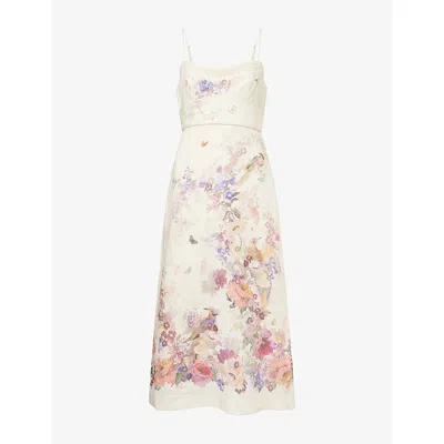 Zimmermann Womens Cream Multi Floral Alchemy Floral-print Linen Midi Dress In Multi