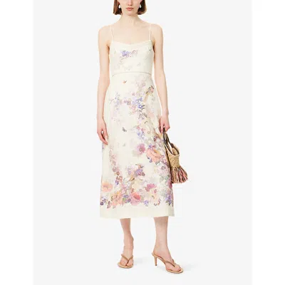 Zimmermann Womens Cream Multi Floral Alchemy Floral-print Linen Midi Dress In Multi