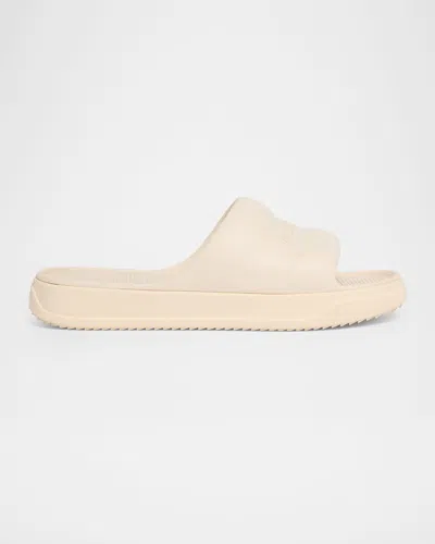 Moncler Platform Logo Slides Open Toe Rubber Sole In White