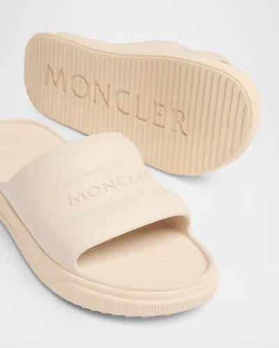 Moncler Platform Logo Slides Open Toe Rubber Sole In White