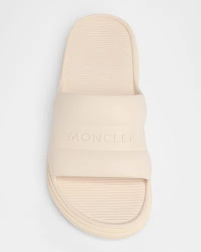 Moncler Platform Logo Slides Open Toe Rubber Sole In White
