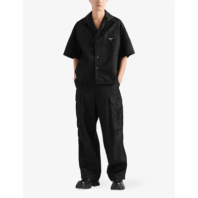 Prada Short Sleeve Collared Jacket Front Pocket In Black