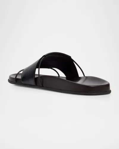 The Row Vivienne Leather Slippers Open Toe Flat Sole In Black