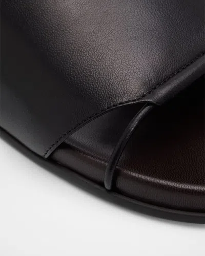 The Row Vivienne Leather Slippers Open Toe Flat Sole In Black