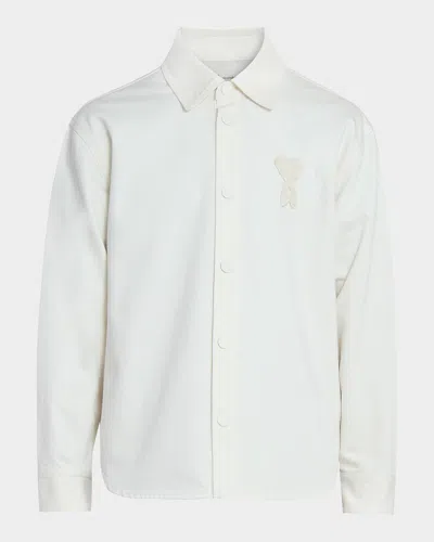 Ami Alexandre Mattiussi Men & Apos;s Crochet Ami De Coeur White Denim Overshirt