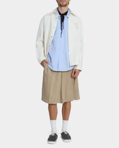Ami Alexandre Mattiussi Men & Apos;s Crochet Ami De Coeur White Denim Overshirt