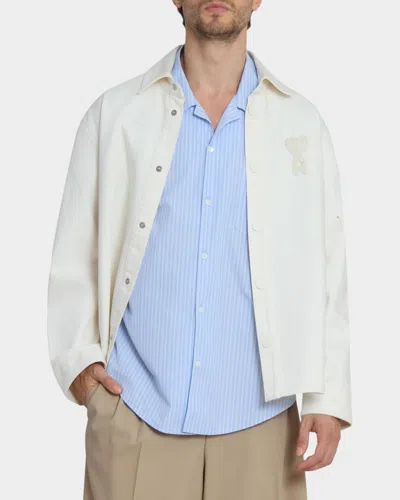 Ami Alexandre Mattiussi Men & Apos;s Crochet Ami De Coeur White Denim Overshirt