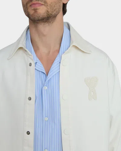 Ami Alexandre Mattiussi Men & Apos;s Crochet Ami De Coeur White Denim Overshirt