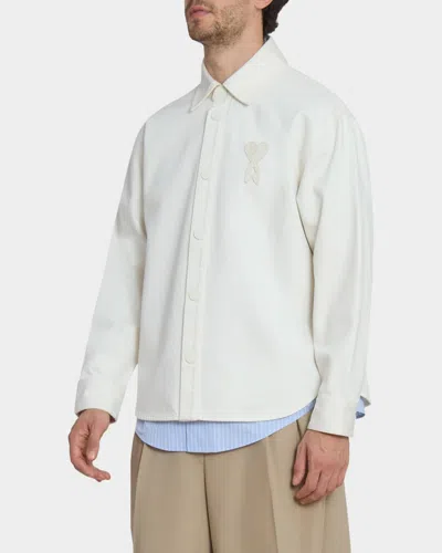 Ami Alexandre Mattiussi Men & Apos;s Crochet Ami De Coeur White Denim Overshirt