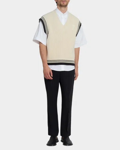 Ami Alexandre Mattiussi Ami Paris Ribbed Wool Sleeveless Ami De Coeur Sweater In Neutral