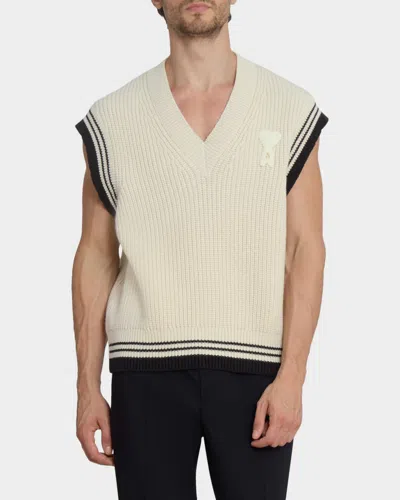 Ami Alexandre Mattiussi Ami Paris Ribbed Wool Sleeveless Ami De Coeur Sweater In Neutral