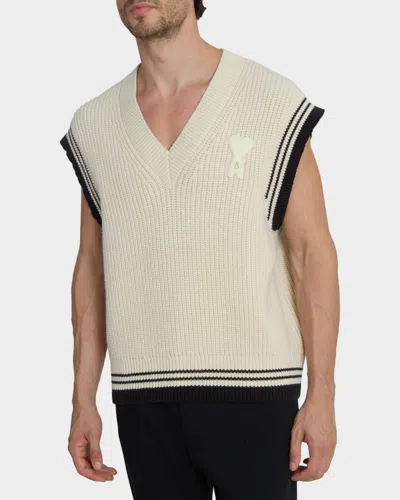 Ami Alexandre Mattiussi Ami Paris Ribbed Wool Sleeveless Ami De Coeur Sweater In Neutral