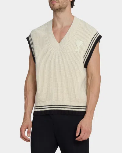 Ami Alexandre Mattiussi Ami Paris Ribbed Wool Sleeveless Ami De Coeur Sweater In Neutral