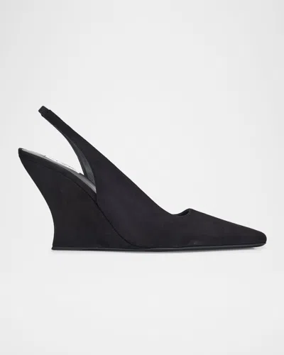 Alaïa Wave Mules Suede Wedge Heel Pointed Toe In Black