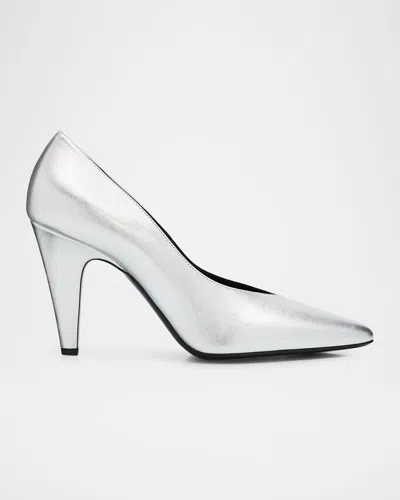 Alaïa Cone Pumps In Laminated Leather In Gray