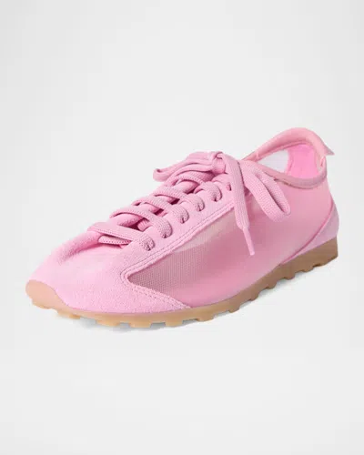 Jacquemus Les Tennis Suede And Leather Trimmed Mesh Sneakers In Pink