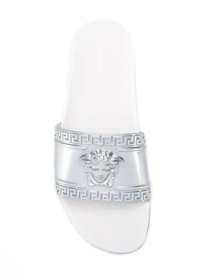Versace Men's Medusa-head Slide Sandal, Silver In Grey