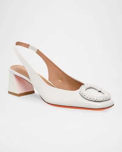 Santoni 50mm Corolle Leather Slingback Buckle Pumps In White