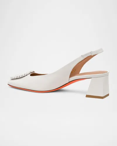 Santoni 50mm Corolle Leather Slingback Buckle Pumps In White