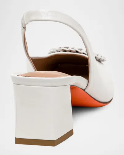 Santoni 50mm Corolle Leather Slingback Buckle Pumps In White