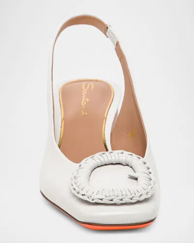 Santoni 50mm Corolle Leather Slingback Buckle Pumps In White