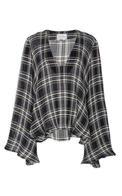 Beaufille Calypso Sweater In Blue, Checkered & Plaid, White. In Navy White & Gray