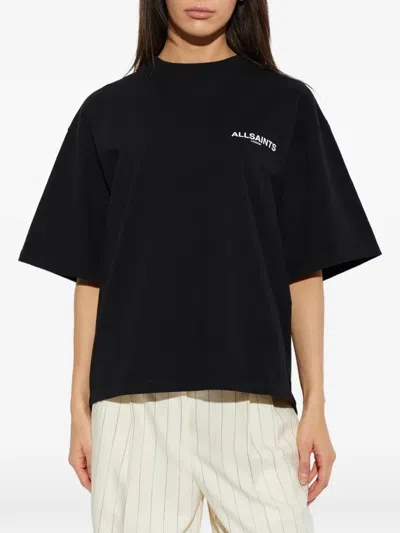 Allsaints Guardian Amelie Short Sleeve Graphic Logo T-shirt With Back Print In Black