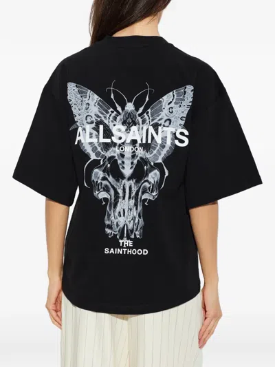 Allsaints Guardian Amelie Short Sleeve Graphic Logo T-shirt With Back Print In Black
