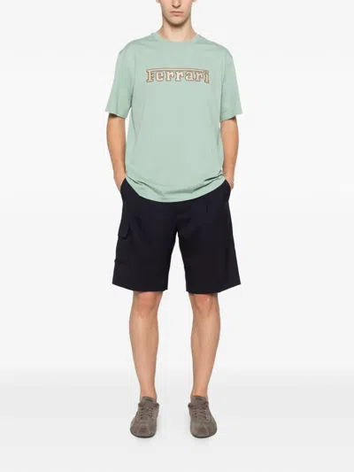 Ferrari Cotton T-shirt With Embroidered  Logo In Green