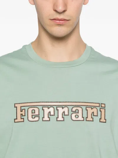Ferrari Cotton T-shirt With Embroidered  Logo In Green