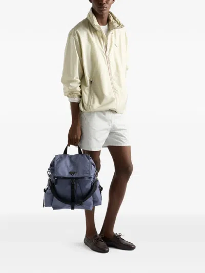 Prada Explore Re-nylon And Leather Backpack In Blue