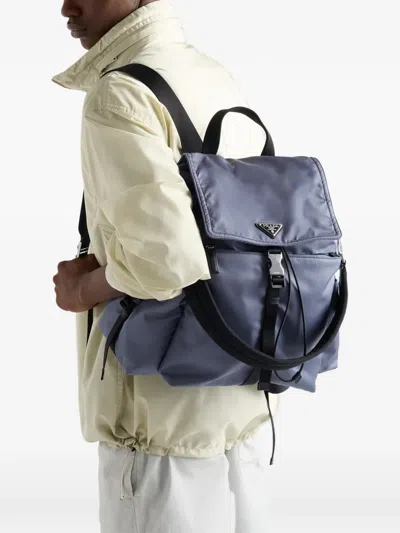 Prada Explore Re-nylon And Leather Backpack In Blue