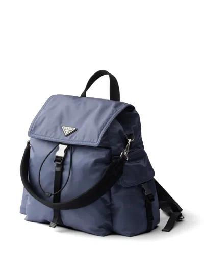 Prada Explore Re-nylon And Leather Backpack In Blue