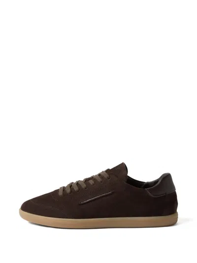 Zegna Suede Low Profile Sneakers Rubber Sole In Brown
