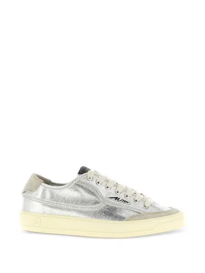 Autry Windscape Low Silver Canvas Suede Cow Leather Rubber Sneakers In Gray