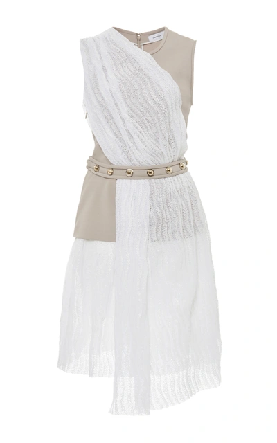 Carven Shiny Waves Lace Draped Dress In White