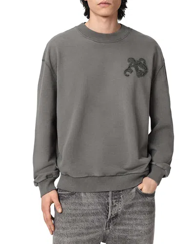Allsaints Mens Washed Black Insignia Logo-embroidered Cotton Sweatshirt Xxl In Gray