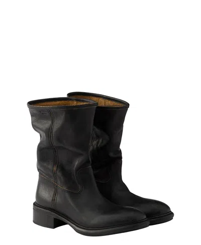 Prada Vintage-effect Leather Boots In Black