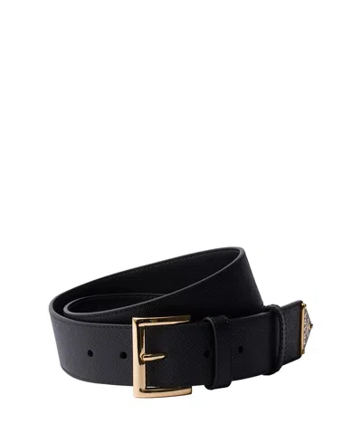 Prada Saffiano-leather Belt In Black