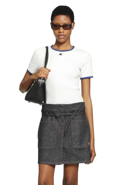 Courrèges Courreges Women Cotton T-shirt With Contrasting Profiles In White