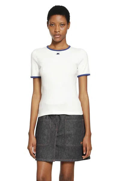Courrèges Courreges Women Cotton T-shirt With Contrasting Profiles In White