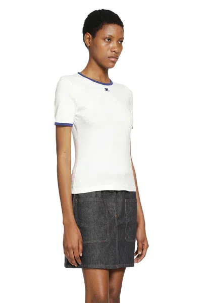 Courrèges Courreges Women Cotton T-shirt With Contrasting Profiles In White