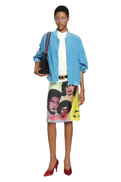 Versace Relaxed Fit Silk Jacket With Embroidered Logo And Zipper Closure In Blue