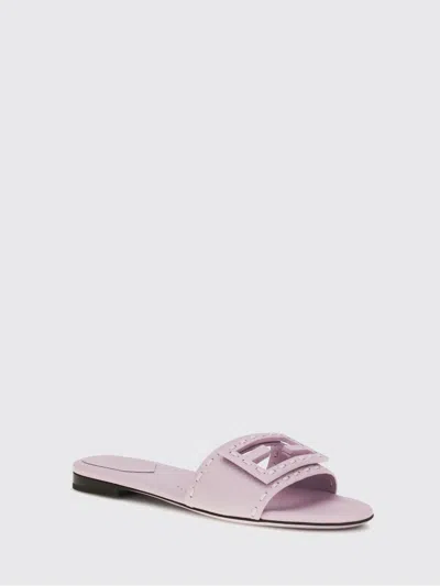 Fendi Baguette Ff Leather Buckle Flat Slide Sandals In Pink