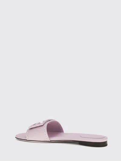 Fendi Baguette Ff Leather Buckle Flat Slide Sandals In Pink