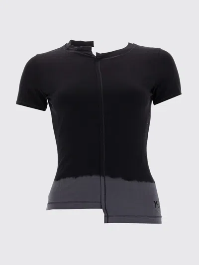 Y-3 Asymmetric Hem Short Sleeve Round Neck Top In Black