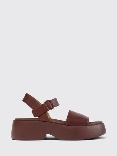 Camper Tasha Ankle Strap Wedge Sandal In Burgundy