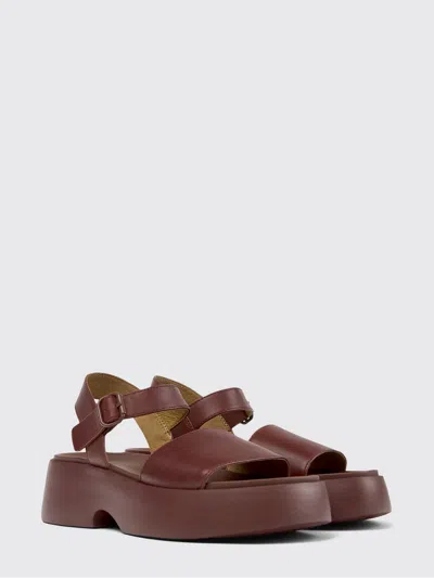 Camper Tasha Ankle Strap Wedge Sandal In Burgundy