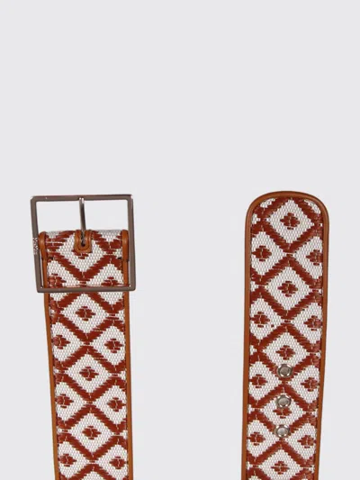 Max Mara Raffia-effect Diamond Pattern Belt In Brown
