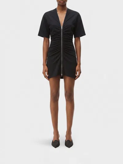 Alexander Wang Gathered T-shirt Dress With Continuous Loop Zipper In Black